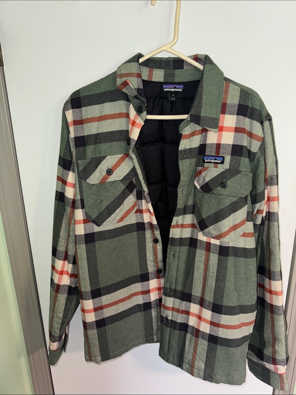 Patagonia Green Black Cream Plaid Quilted-Lined Shirt Jacket - Men's